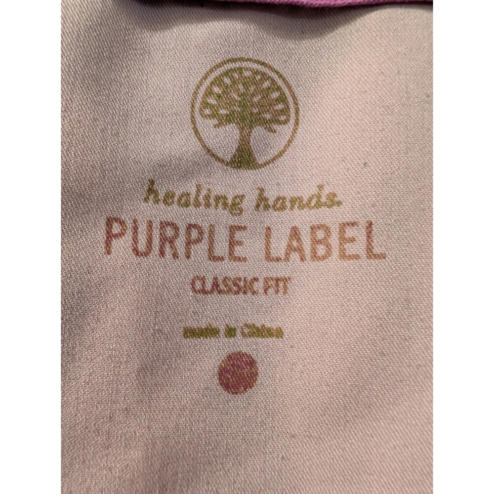 Healing Hands Purple Label Scrub Top Womens S Black White Ikat Pink Trim - Picture 6 of 10